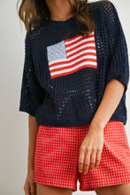 Load image into Gallery viewer, Flag Print Open Knit Crochet Sweater Top