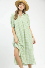 Load image into Gallery viewer, Sage Gingham Midi Dress