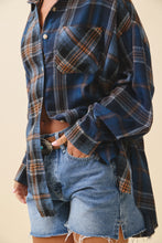 Load image into Gallery viewer, Navy Kambrie Plaid Flannel Shirt