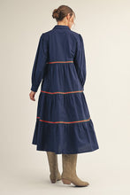 Load image into Gallery viewer, Stripe Tape Trim Accent Tiered Midi Dress
