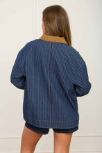 Load image into Gallery viewer, Stripe Corduroy Collar Denim Shacket