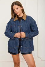 Load image into Gallery viewer, Stripe Corduroy Collar Denim Shacket