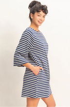 Load image into Gallery viewer, Striped Round Neck Half-Sleeve Mini Dress