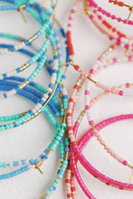 Load image into Gallery viewer, Skinny Blue Beaded Statement Hoop Earrings