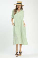 Load image into Gallery viewer, Sage Gingham Midi Dress