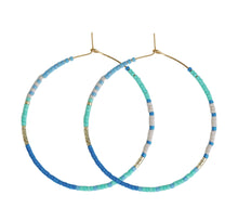 Load image into Gallery viewer, Skinny Blue Beaded Statement Hoop Earrings