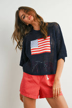 Load image into Gallery viewer, Flag Print Open Knit Crochet Sweater Top