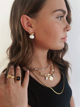 Load image into Gallery viewer, Emina Gold Pearl Stud Drop Earrings