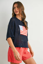 Load image into Gallery viewer, Flag Print Open Knit Crochet Sweater Top