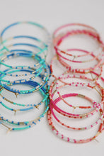 Load image into Gallery viewer, Skinny Blue Beaded Statement Hoop Earrings