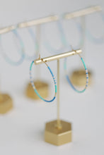 Load image into Gallery viewer, Skinny Blue Beaded Statement Hoop Earrings