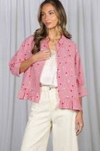 Load image into Gallery viewer, Star Accent Ruffled Hem Striped Shirt