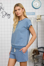 Load image into Gallery viewer, Washed Stripe Short Sleeve Henley Knit Top