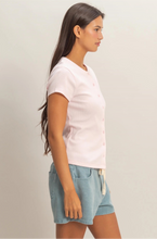 Load image into Gallery viewer, Soft Pink Ribbed Button-Front Crew Neck Top