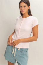 Load image into Gallery viewer, Soft Pink Ribbed Button-Front Crew Neck Top