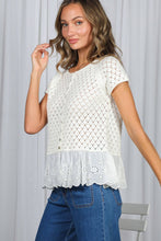Load image into Gallery viewer, Eyelet Ruffle Hem Crochet Sweater