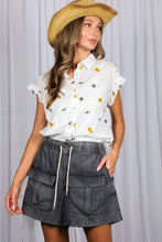 Load image into Gallery viewer, Floral Embroidery Short Ruffle Shirt