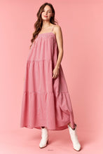 Load image into Gallery viewer, Solid Bow Tie And Yarn Dye Gingham Tiered Dress