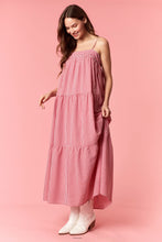 Load image into Gallery viewer, Solid Bow Tie And Yarn Dye Gingham Tiered Dress
