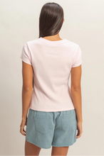 Load image into Gallery viewer, Soft Pink Ribbed Button-Front Crew Neck Top
