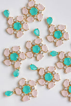 Load image into Gallery viewer, Pink and Turquoise Diamond Pinwheel Statement Earrings