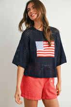 Load image into Gallery viewer, Flag Print Open Knit Crochet Sweater Top