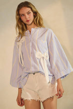 Load image into Gallery viewer, Blue Striped Statement Ribbon Top