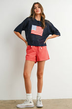 Load image into Gallery viewer, Flag Print Open Knit Crochet Sweater Top