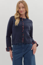 Load image into Gallery viewer, Plaid Trim Knit Cardigan
