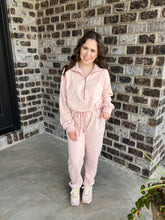 Load image into Gallery viewer, Pink Longsleeve Sweat Jumpsuit
