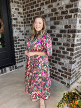 Load image into Gallery viewer, Emerald and Pink Floral Printed Midi Dress
