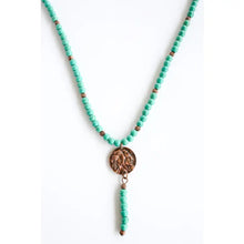 Load image into Gallery viewer, Burnished Copper and Turquoise Indian Charm Necklace
