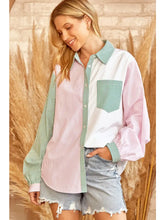 Load image into Gallery viewer, Kelly Green/Pink Pin Stripe Button Up
