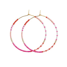 Load image into Gallery viewer, Skinny Pink Beaded Statement Hoop Earrings
