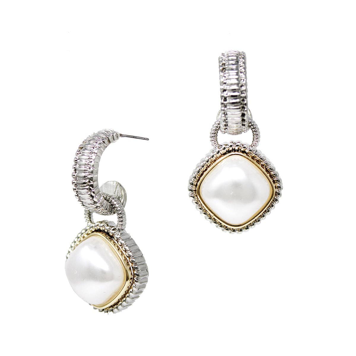 Antiqued Style Silver and Gold with Diamond Pearl Earring