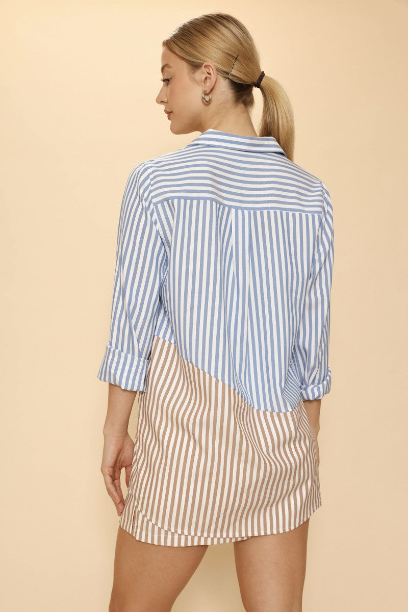 Blue Brown Striped Oversized Shirt