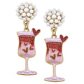 Heart Cocktail Enamel Earrings in Pink & Red