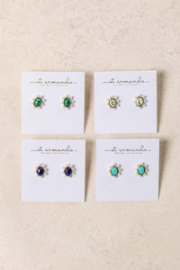 Green Malachite and Pearl Oval Stud Earrings