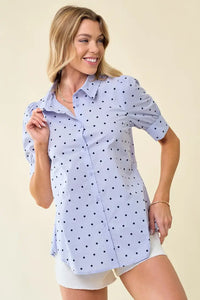 Periwinkle Polka Dot Puff Sleeve Top