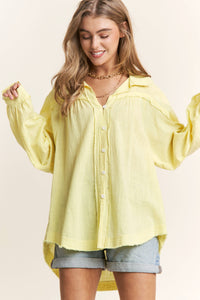 Lemon Raw Edge Button Up Top