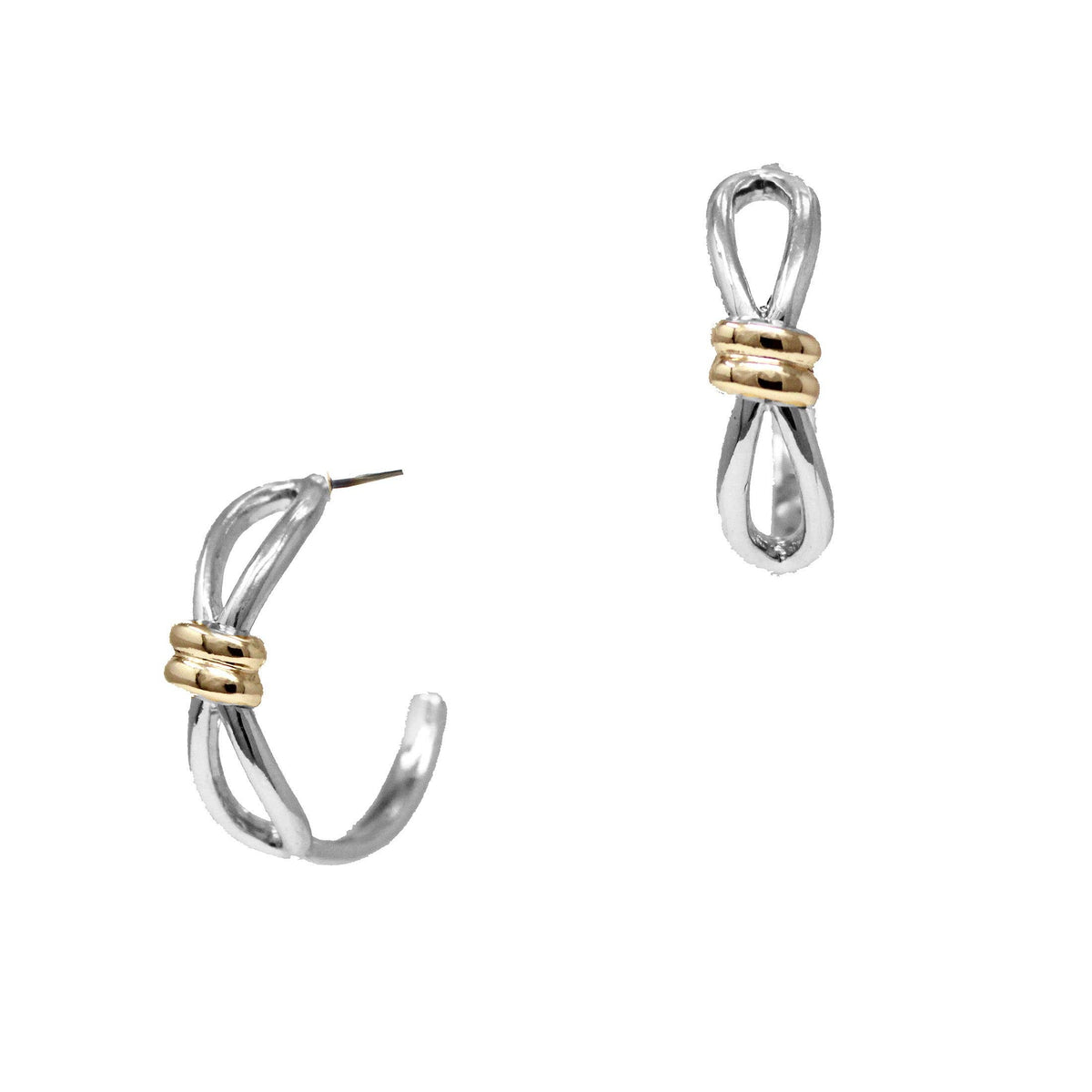 Silver Open Hoop with Gold Knot Accents Earring