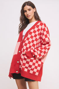 Red/Pink Check Cardigan