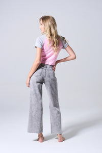 High Rise Raw Cut Wide Leg Jean