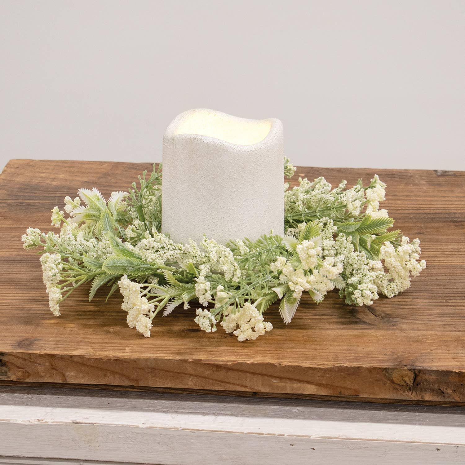 Delicate Cream Astilbe & Lace Candle Ring