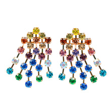 Load image into Gallery viewer, Rainbow Rhinestone Tassel Statement Earrings
