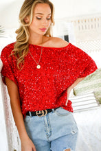 Load image into Gallery viewer, Red Sequin Dolman Sleeve Top
