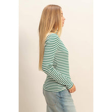 Load image into Gallery viewer, Green Striped Turtleneck Fitted Knit Top

