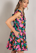 Load image into Gallery viewer, Black Bright Floral Mini Dress
