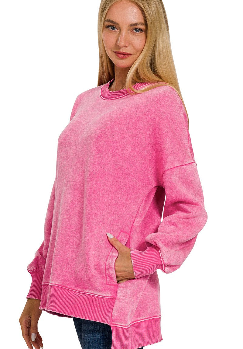 Acid Wash Fleece Pullover