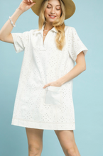 Load image into Gallery viewer, Eyelet Short Sleeve Shift Dress with Pocket
